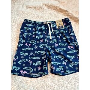 Chubbies Boys XL 18/20 Navy Blue Neon Alligator Palm Tree Swim Trunks Swimsuit